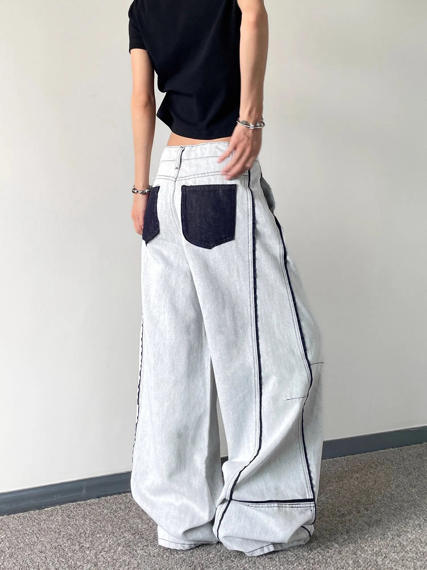 

Джинсы унисекс в стиле ретро Y2K, американские уличные потертые лоскутные деконструкции, изогнутые ножи, широкие нишевые брюки