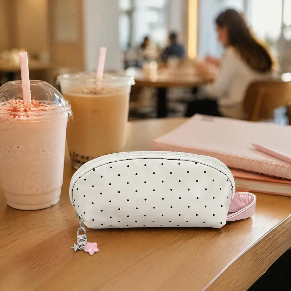 Dotted Pencil Case with Compartment, Portable Pencil Pouch, Large Capacity Cosmetic Bag for School And Travel