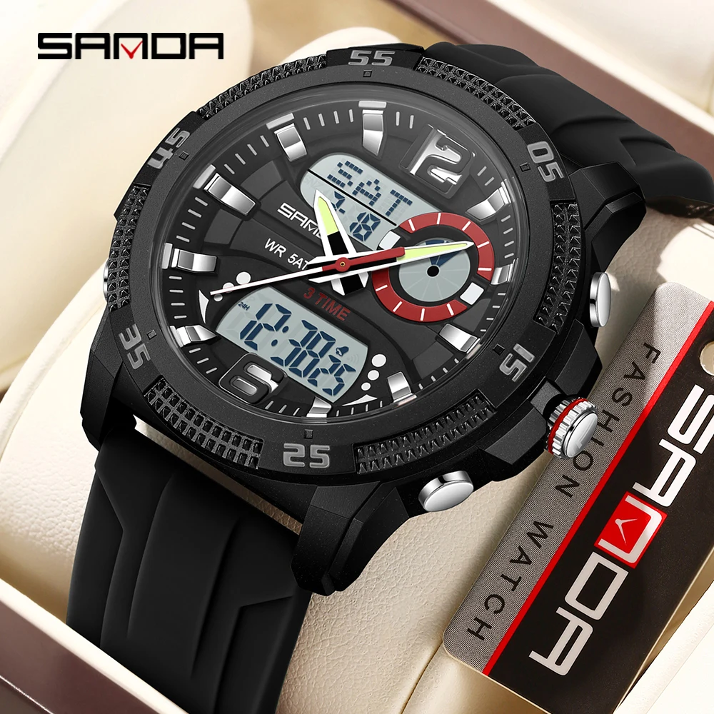 산다 뉴 3372 패션 남성 시계 아웃도어 스포츠 다기능 방수 LED 학생 디지털 전자 시계