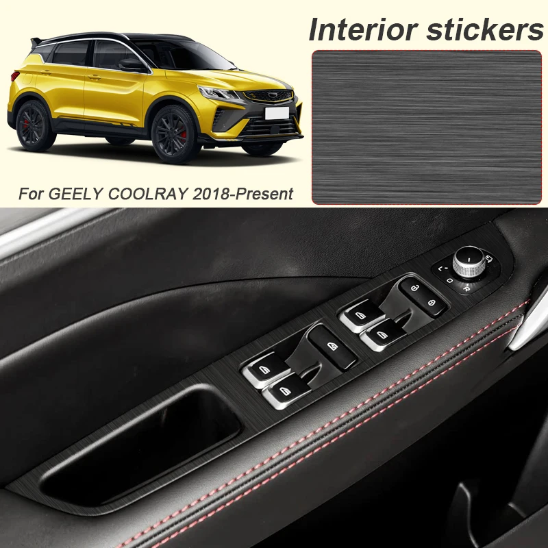 

Для GEELY COOLRAY 2018-настоящее время автомобиля с левым рулем, карбоновая черная внутренняя наклейка, подъемная оконная панель, наклейка, защитная пленка для внутренней двери