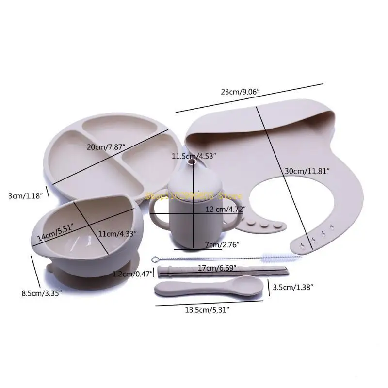 7 قطع الطفل BPA الحرة ملعقة مقاومة للماء تغذية وعاء من السيليكون أدوات المائدة الطفل الاشياء J0MF