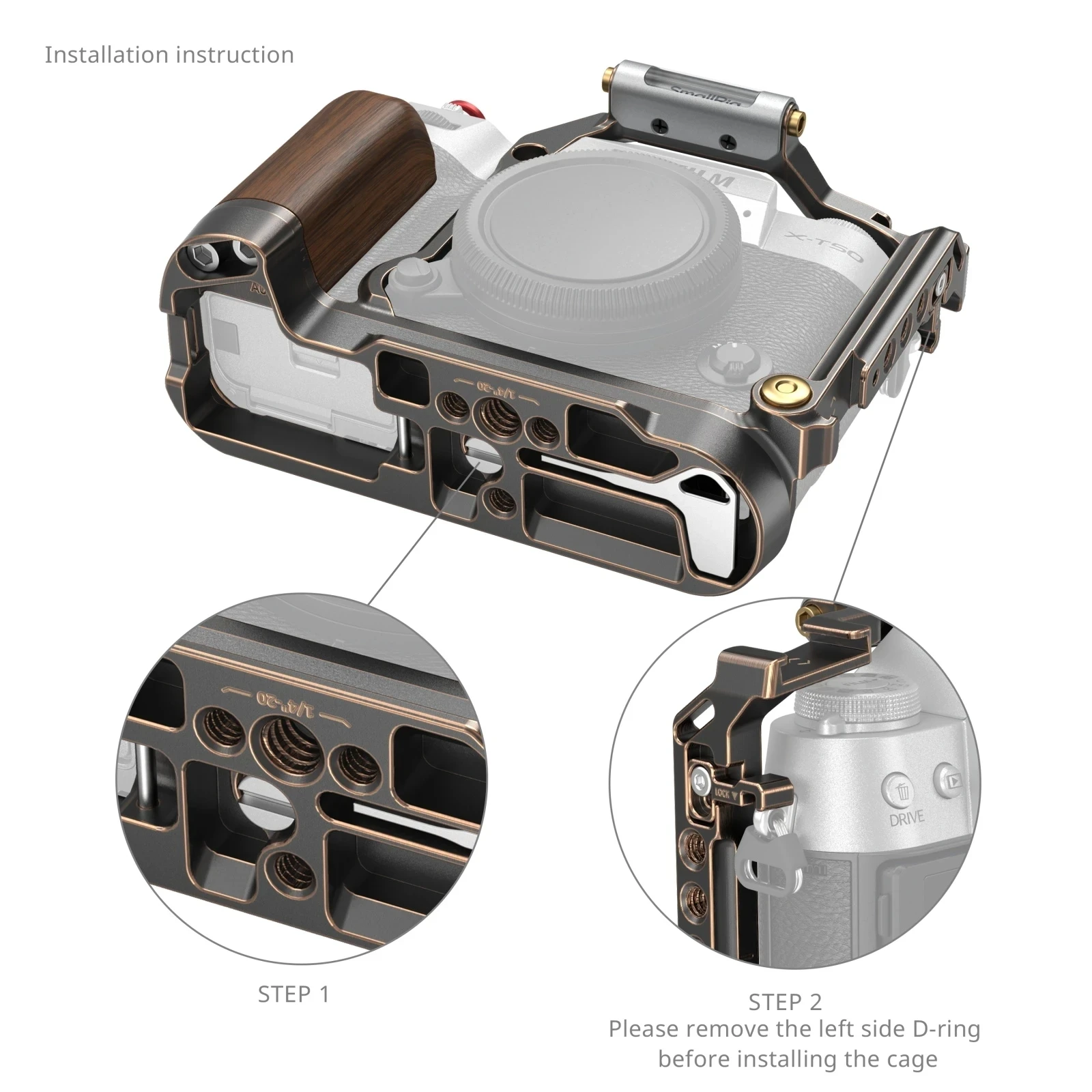 SmallRig Retro Cage Wooden L-Shape Grip for FUJIFILM X-T50 Protective Cover for FUJI Soft Leather Half Case with shoulder strap