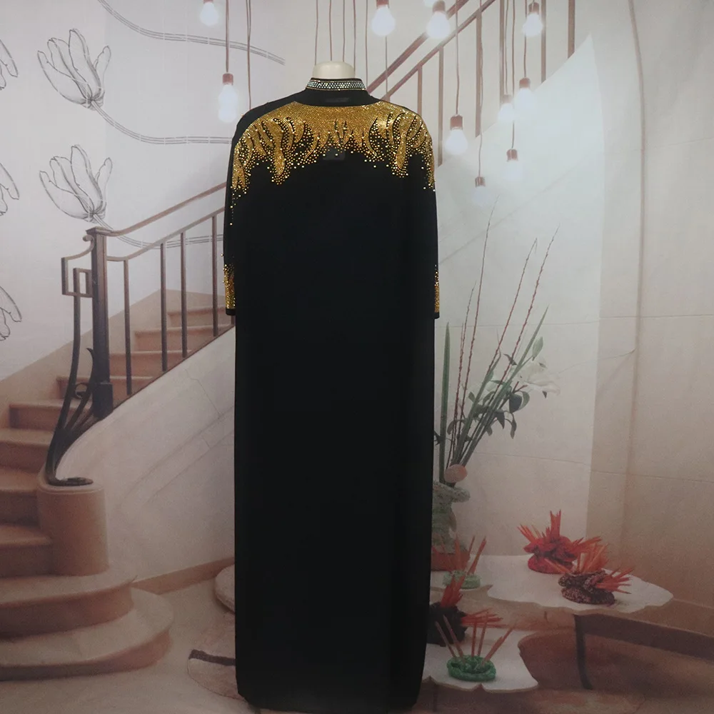 Neu eingetroffen: Afrikanisches zweiteiliges Kleid für Damen, elegantes Luxuskleid mit Strass für die Kirche – Detail 7