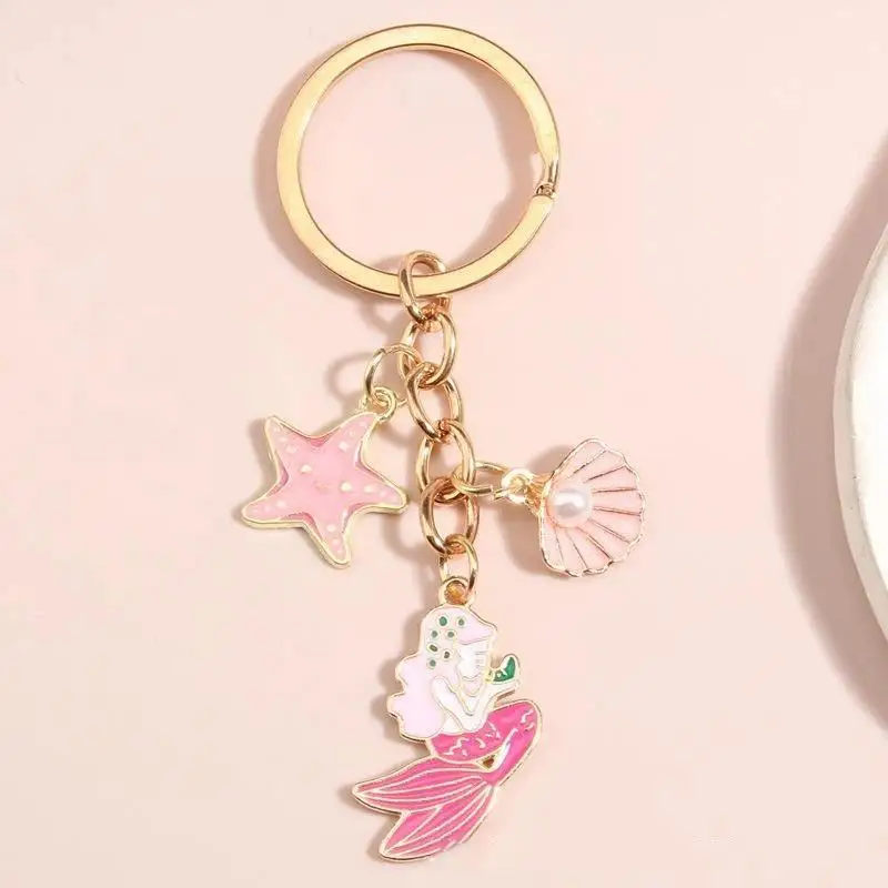 Ocean Series Seashell Conch Starfish Keychain Keyrings For Women Girls Birthday Party Jewelry Gifts