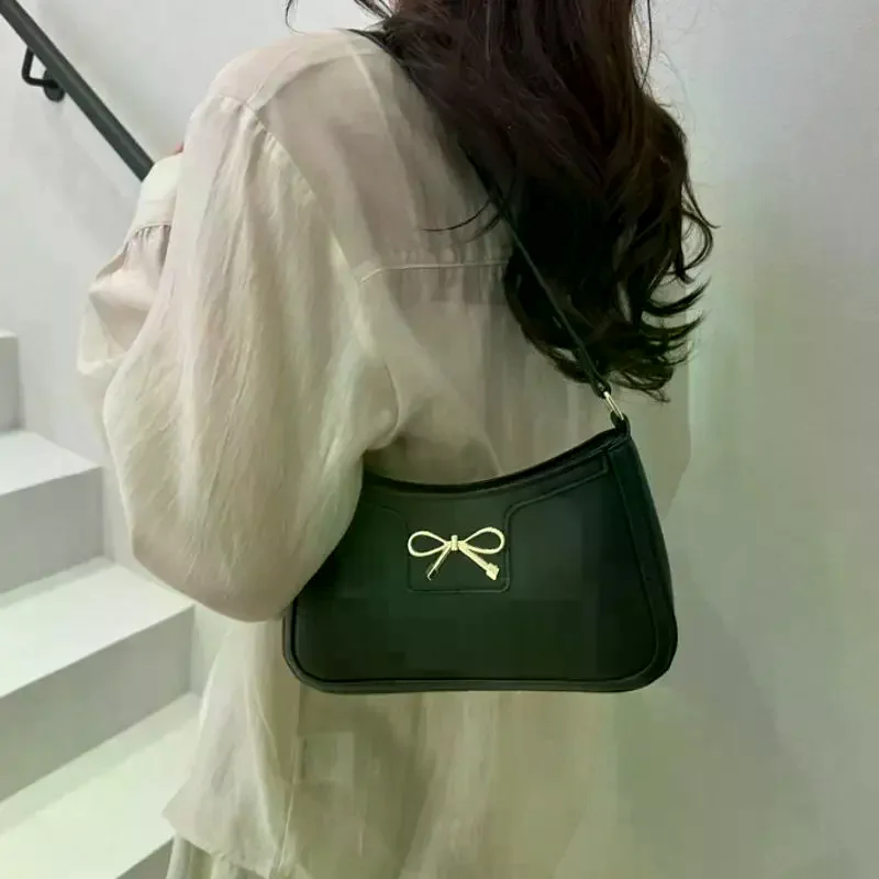 

Classic Y2K Small Purse Luxury Female Handbags Vintage PU Leather Shoulder Bags For Women Daily Ladies Underarm Bag With Bow