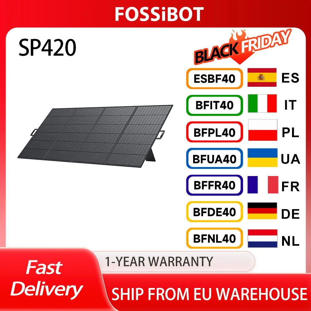 FOSSiBOT SP420 Panneau solaire pliable portable 420 W, large compatibilité, efficacité de conversion 23,4%, étanche IP67, monocellule