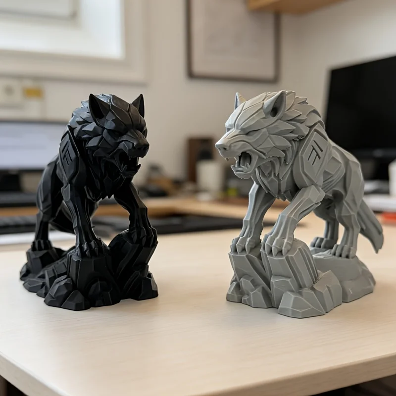 1-teilige Wolf-Krieger-Figur, 3D-gedruckte, kraftvolle Wolf-Krieger-Statue, vielseitige Dekoration, geeignet für Zuhause, Schlafzimmer, Büro, Schreibtisch, vielseitige Dekoration – Detail 4