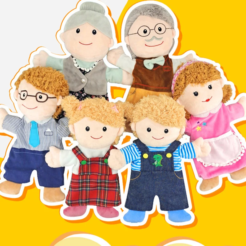 Marionetas de mano de felpa suave con dibujos animados, historia familiar, juguetes de utilería para teatro, relleno educativo, regalo para niños, 30cm