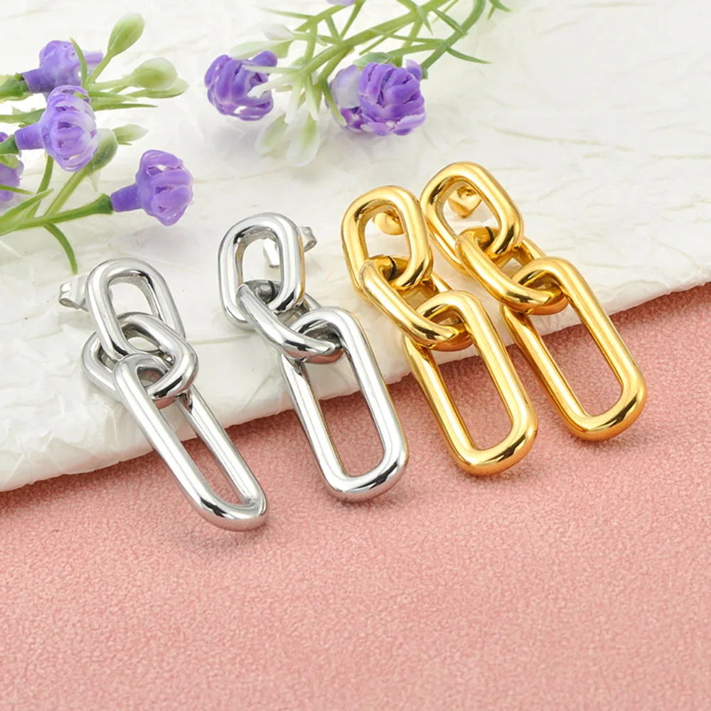 JeeMango Chunky Edelstahl vergoldet U-Form trendige geometrische quadratische Creolen Designer-Ohrringe für Frauen Party Schmuck Geschenke