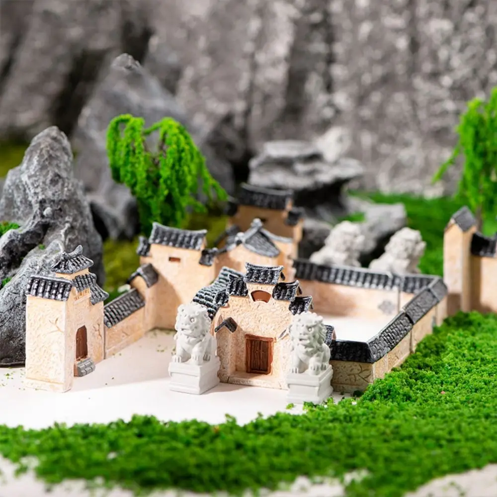DIY Craft Ornaments Decorative Mini Resin House Chinese Style Retor Mini Old City Gate Resin Mini House Retro Building Home Desk