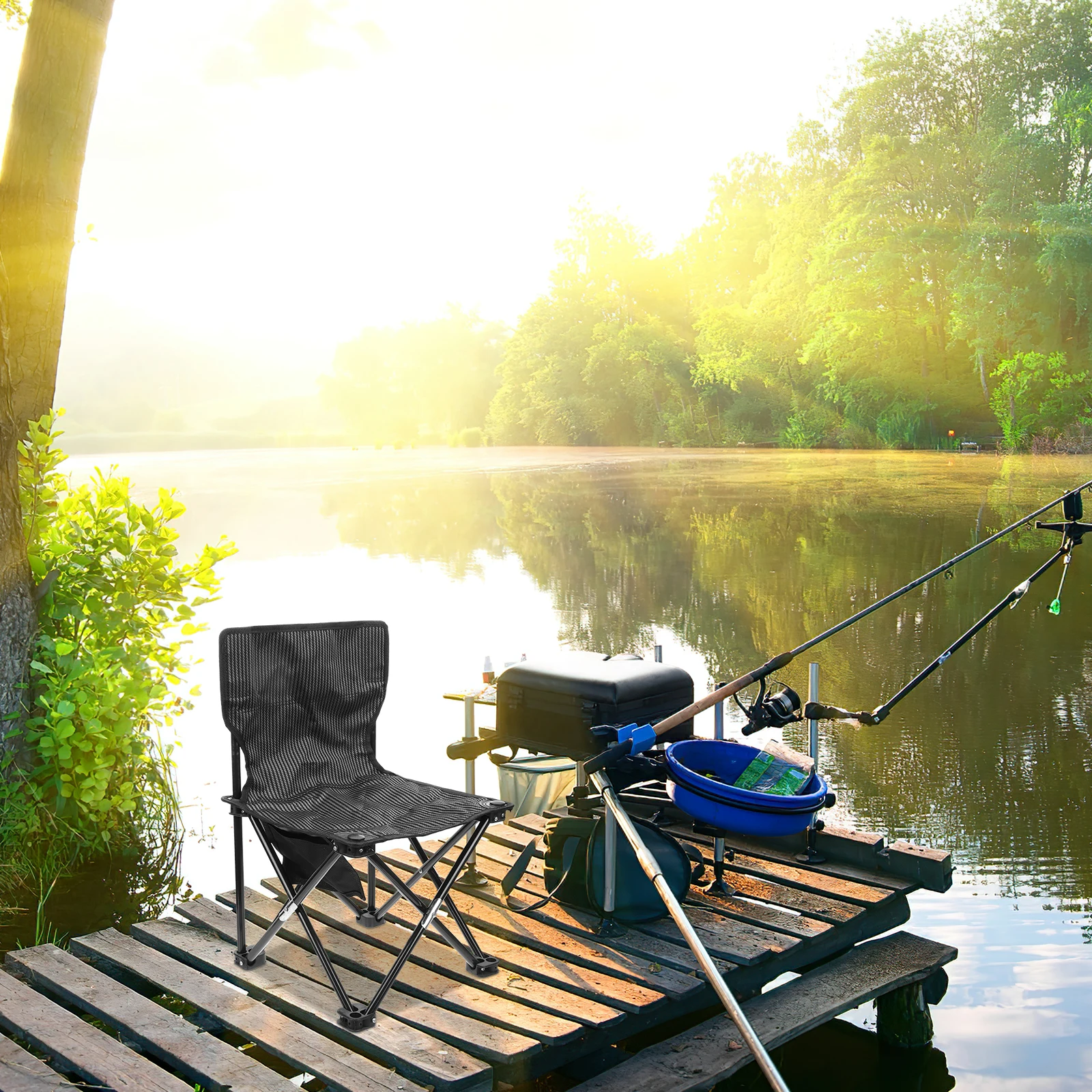 

Portable Folding Chair Outdoor Sturdy Steel Frame Lightweight Camping Hiking Fishing Beach Chair With Carry Bag