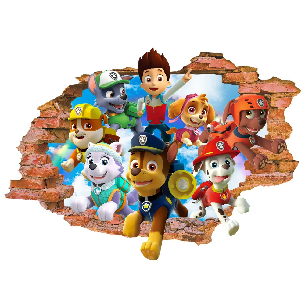 Hot sale Paw Patrol 3D wall Sticker Ryder Chase Marshall Rubble Skye Rocky Everest Zuma Tracker Apollo Robdog Children TOY Gift