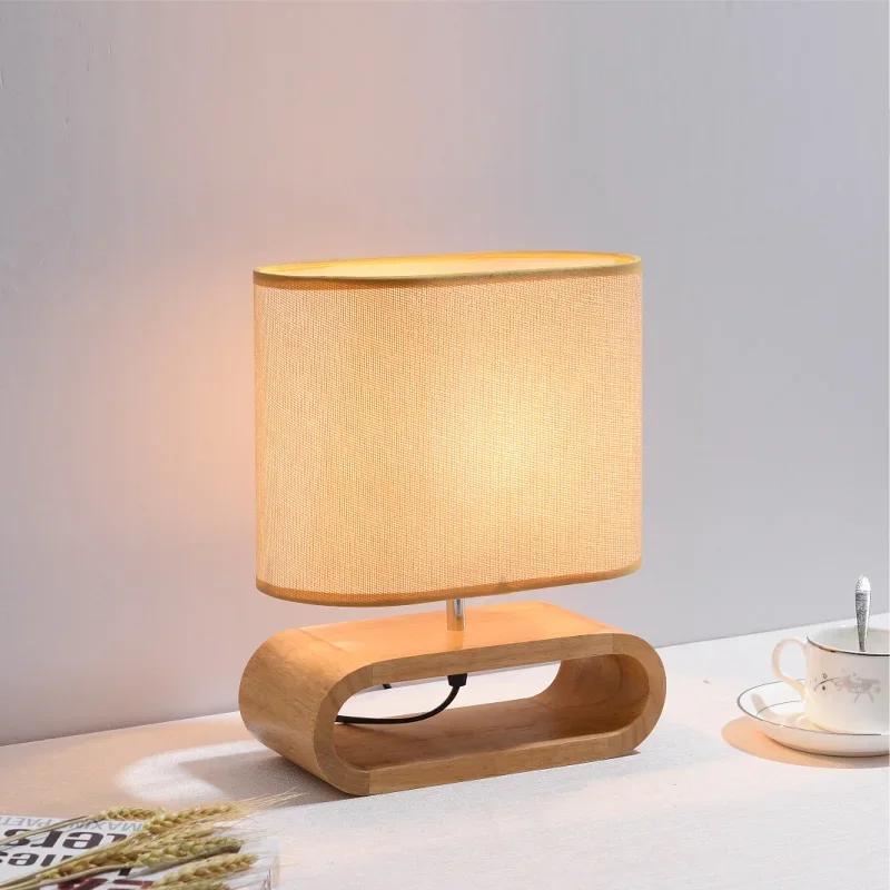Creative Nordic Wooden LED Table Lamp Modern Bedside Light Linen Lampshade for Bedroom Living Room Hotel Japanese Study Decor