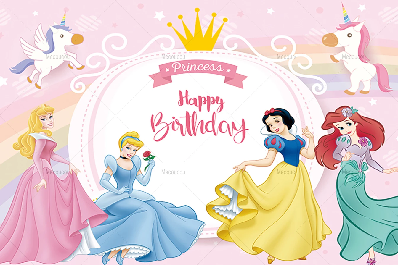 Disney Princess Themed Backdrop Castle For Girl Photography Customized Baby Shower Birthday Fantasy Rainbow Fairy Tale Party