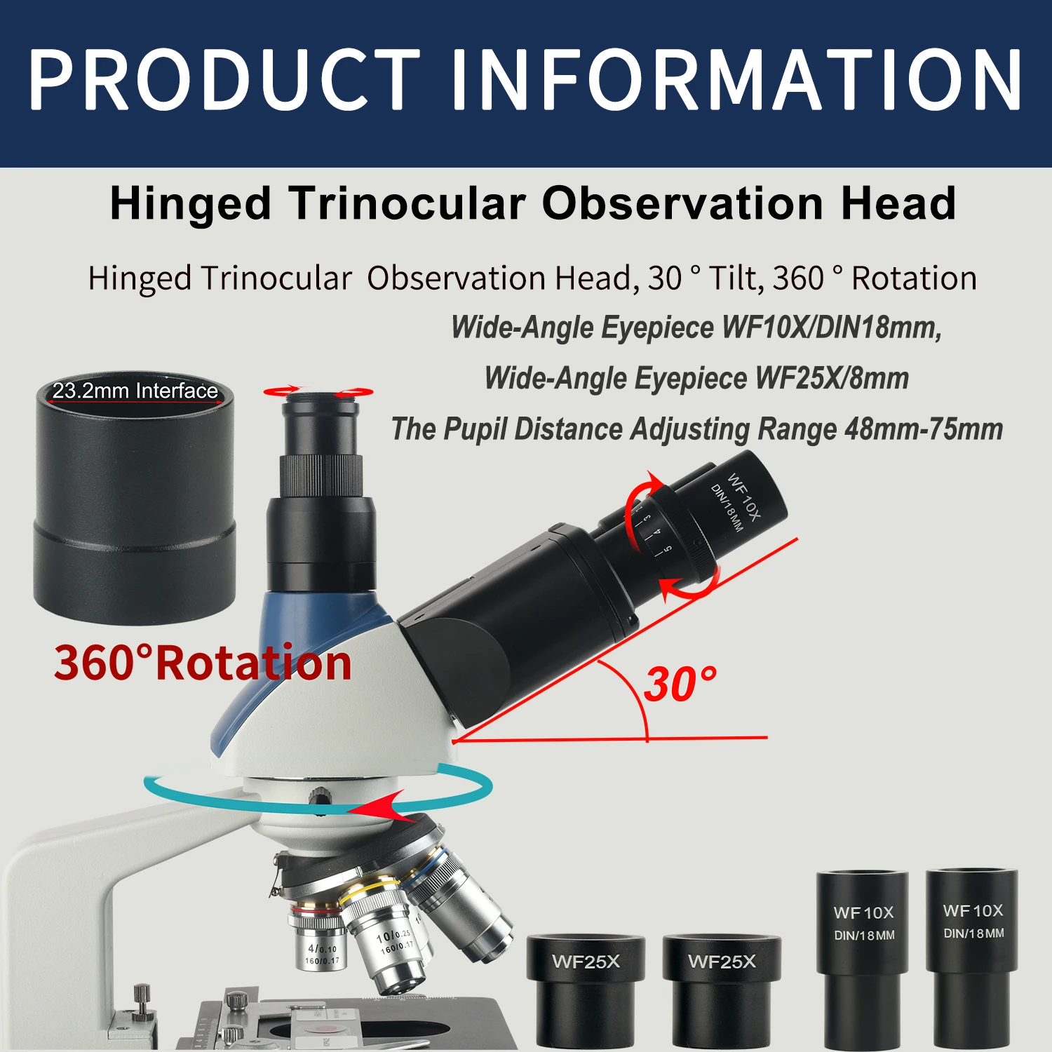 KOPPACE 307X-7690X Electron Compound Lab Microscope 5 Million Pixels USB2.0 Camera