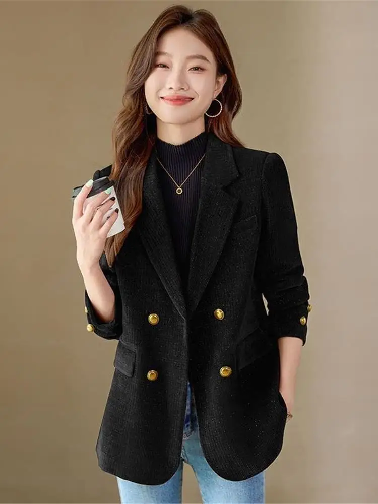 

High-End Red Women's Suit Jaet Double-Breasted Casual Slimming Autumn Winter Cotton Insert Korean Sle Versatile Long Sve