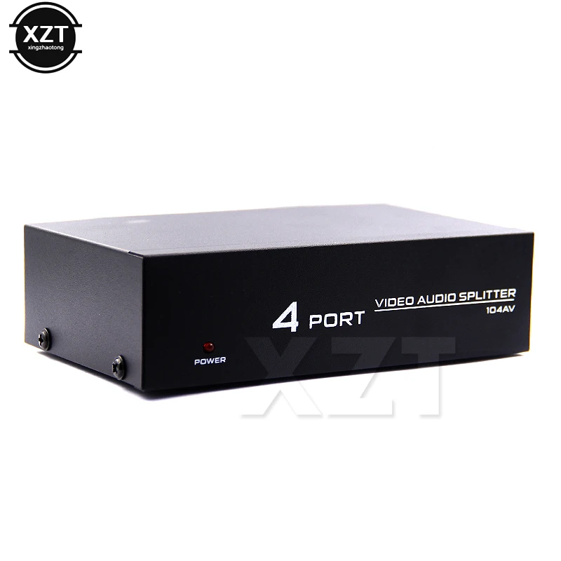 Wysokiej jakości 4-portowy rozdzielacz Audio 1x4 AV 3 RCA z metalowa obudowa 1 na 4 wyjścia dla DVD HDTV z zasilaczem wtyczka US/EU