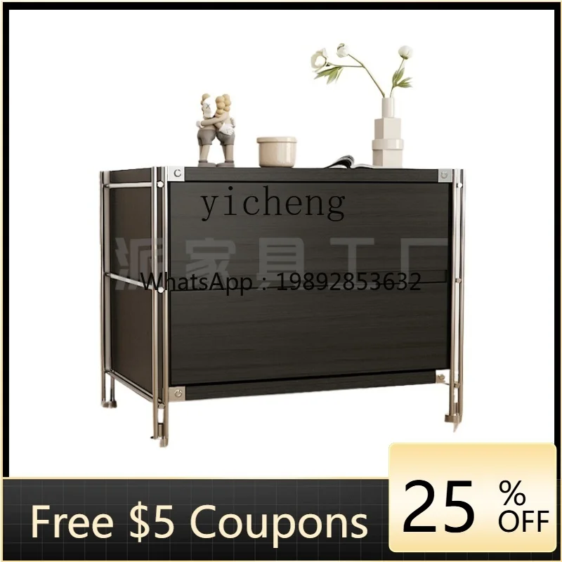 

ZXL TV cabinet, chest cabinet, black and white flap door, drawer, steel and wood storage side cabinet