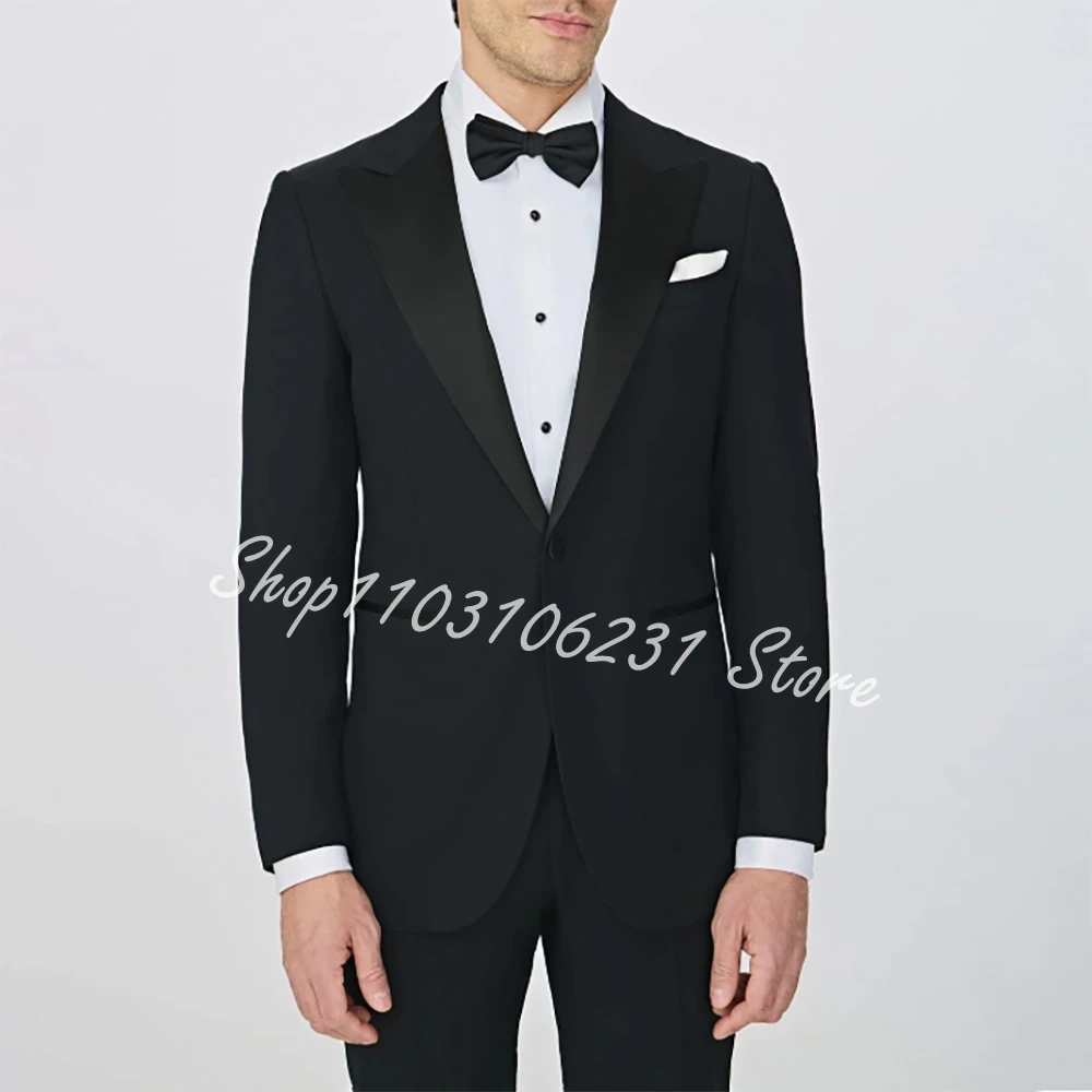 

Black Men Suits Slim Fit Peak Lapel Single Breasted Blazer Wedding Groom Tuxedos 2 Piece Business Set Jacket Pants Costume Homme