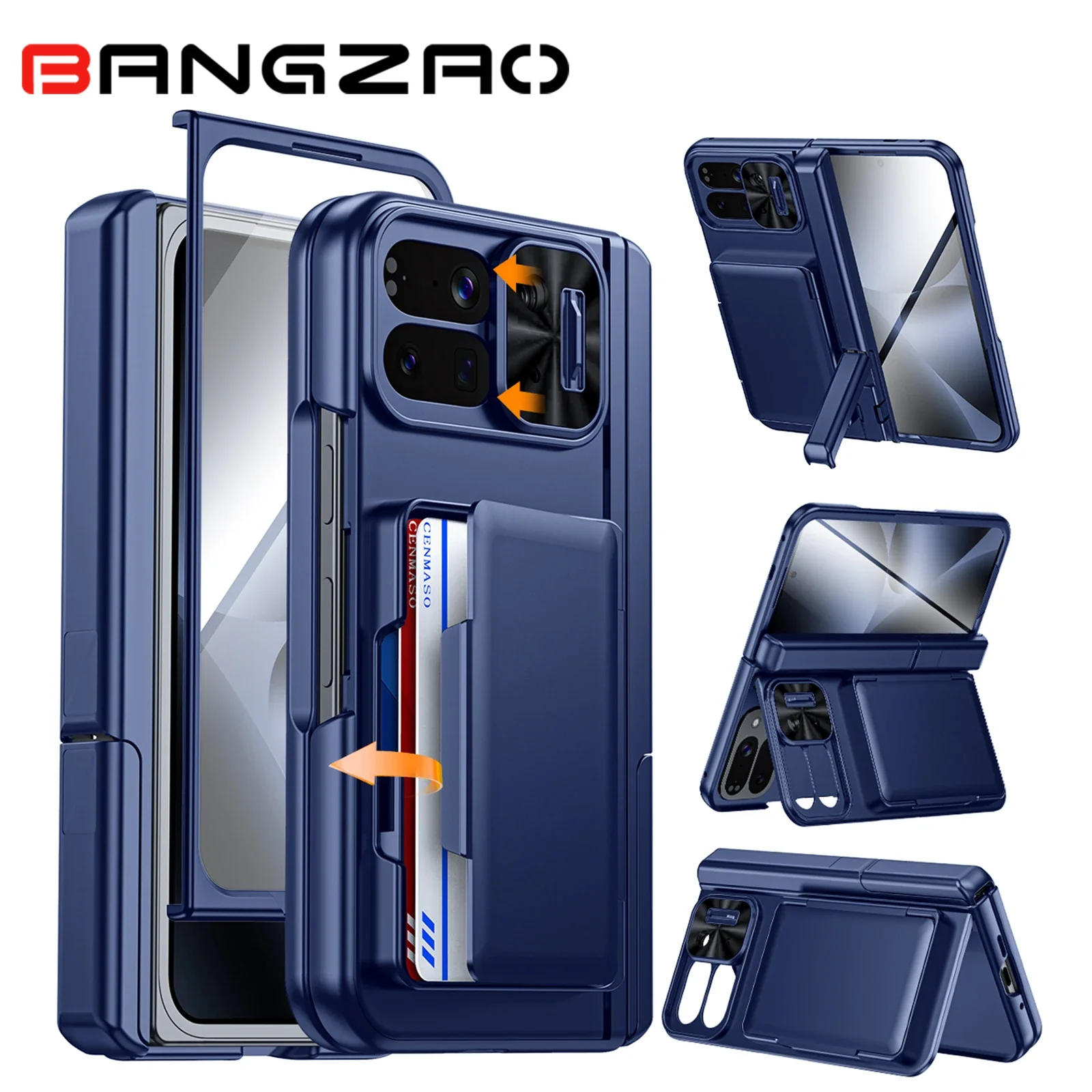 

for Google 10 Pro Fold Phone Case,Build in Screen Protector,Card Holder [RFID Blocking] Camera Cover,with Kickstand Case-Blue
