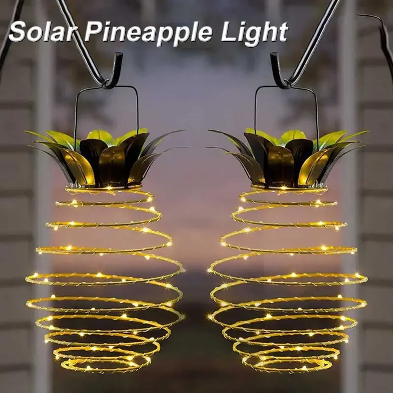 

24LED Solar Portable Pineapple Light Garden Wrought Iron Lantern Copper Wire Hanging Lamp Holiday Decoration Outdoor Waterproof