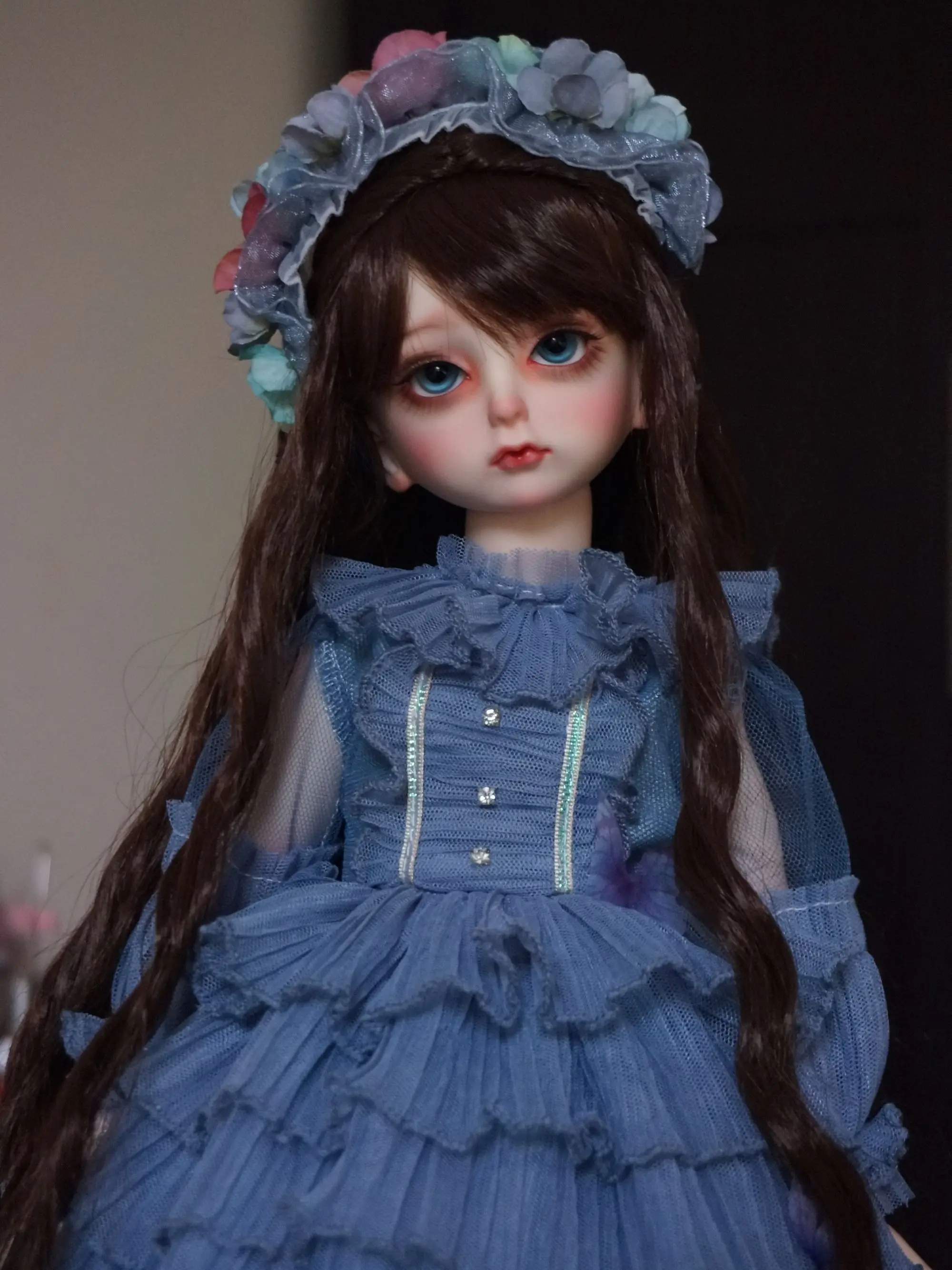 

BJD doll clothes for 1/3 1/4 1/6 OB11 size bjd girl clothes haze blue cute dress + headgear bjd clothesdoll accessories