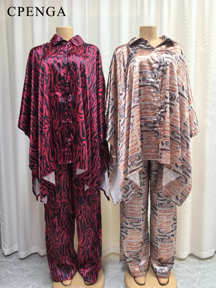 2 Piece Set African Clothing for Women Plus Size Matching Top and Pants Suits 2024 New in Vacation Dashiki Dress Turkey Gown