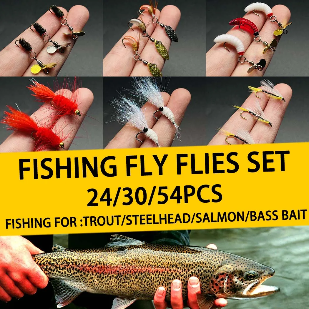 

24-54 шт.-Набор нимфы для набора для ловли форели нахлыстом | 24 шт./компл. набор нимфы | 30 шт. - набор сухих/влажных мушек с вращающимися блестками