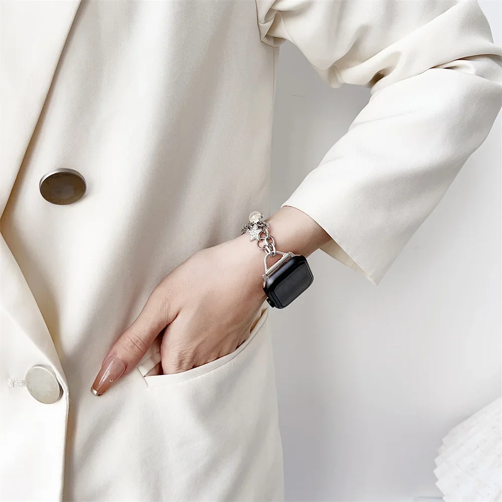 Fashion applicable Apple watch strap 7 8 9 Ultra love adjustment chain light luxury women Iwatch 4 5 6 se 38 40 41 42 44 45 49mm