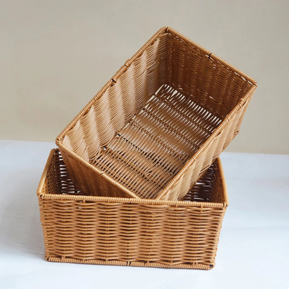 

1pc Rattan Storage Baskets Corrosion Resistant Ventilated Organizer For Bathroom Kitchen Supermarket Container Household