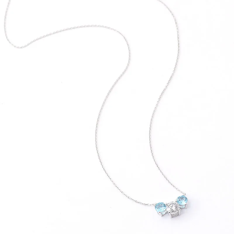 Provence Jewelry 14K White Gold Necklace Lab Diamond and sapphire with Round cut For Women Birthday Pendant Gift and Daily Wear view 3