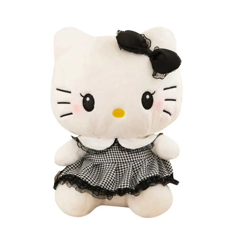 Kawaii Hello Kitty Plush Toy Sanrio Stuffed Doll Black Pillow Cute Plushie for Kids Birthday Christmas Gift Stuffed Animal Plush