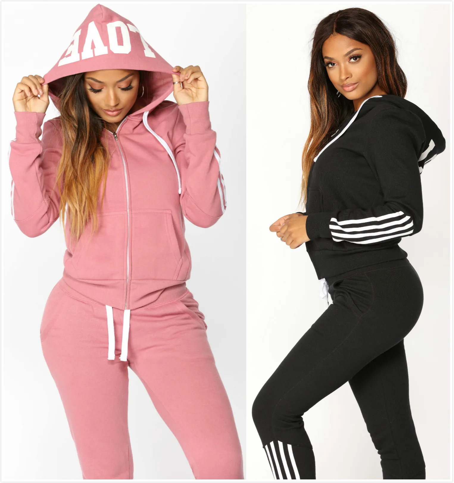 

spring women tracksuit sportswear long sleeve zipper hooded hoodies sweatshirt+pant running jogger casual workout set sport suit