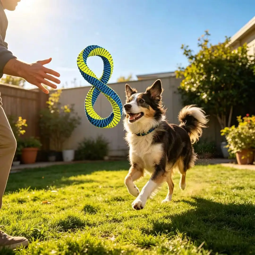Washable Dog Rope Toy Nylon Teeth Cleaning Dog Chew Toy Tear‑resistant Figure-8 Double-Loop Design Interactive Dog Toy