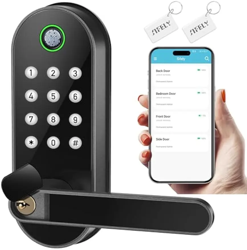 

Smart Door Lock with Fingerprint & Keypad - Bluetooth Access, Alexa/Google Compatible, Easy DIY Installation
