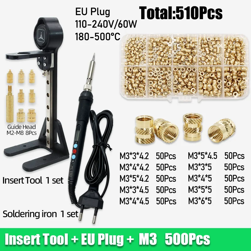 Messing-Einsatzmutter mit Gewinde, 3D-Druckwerkzeug, M2, M3, M4, M5, Heat-Set, Einfügung, Lötkolben-Set, Hot-Melt-Rändelmutter für Kunststoff-PC