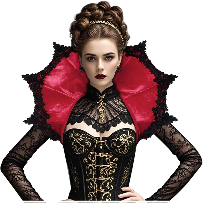 Gothic Vampire Cosplay Medieval Costume Black Red Velvet Victorian Collar Cape for Womens Role Play Halloween Carnival Party