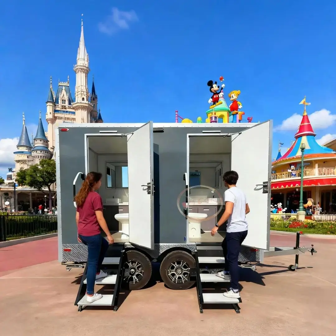

Outdoor Mobile Toilet Box Chassis Wheel Trailer with Tractor Towed Flexible Movement Bottom