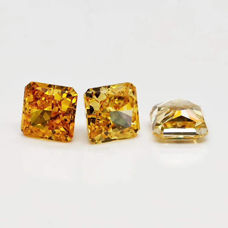 Golden/Yellow Square Crushed Ice Cut Cubic Zirconia High Carbon Diamond Lab Zircon CZ 4K Cutting 5A+ Quality for Jewelry Making