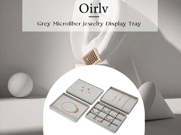 Oirlv Graues Schmucktablett für Ringe, Ohrringe, Armbänder, Halsketten, Ausstellungstablett, stapelbare Schublade, Schmuck-Organizer-Tablett für die Tischplatte – Detail 2