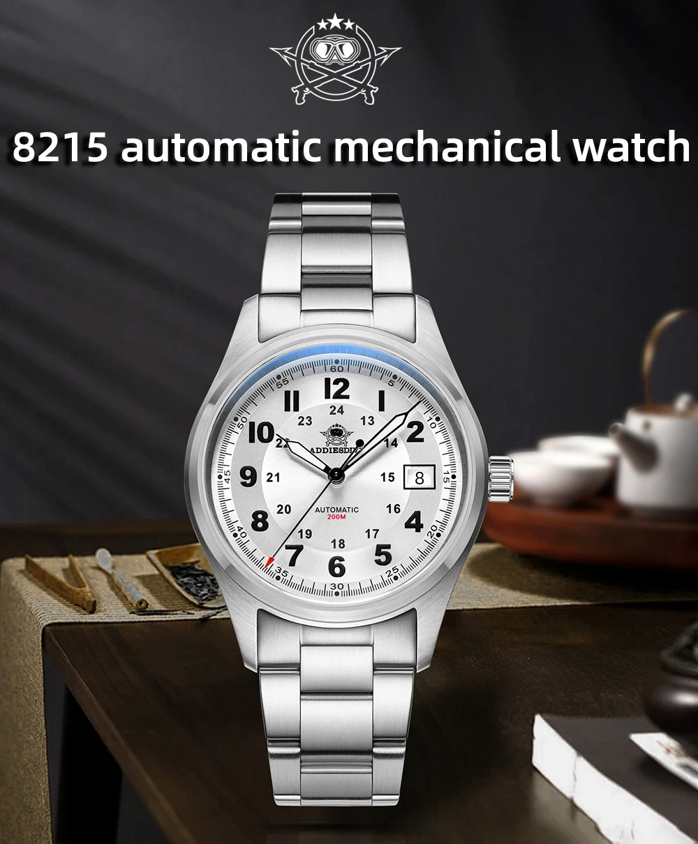 ADDIESDIVE Men Luxury Automatic Mechanical Watch 8215 Movement Sapphire Glass 200M Waterproof Luminous Analog Wristwatches AD2525