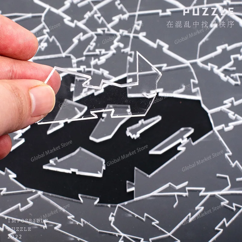 Unravel The 1000 / 41 pcs of Transparent Acrylic Broken Glass Puzzle,highly Challenging and Mind-bending Irregular Hell Level