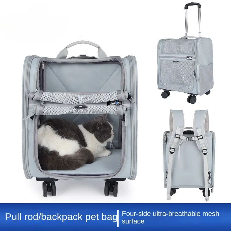 Cat Carriers Shoulder Bag Large-capacity Pet Backpack Universal Wheel Breathable Shoulders Trolley Cat Bag