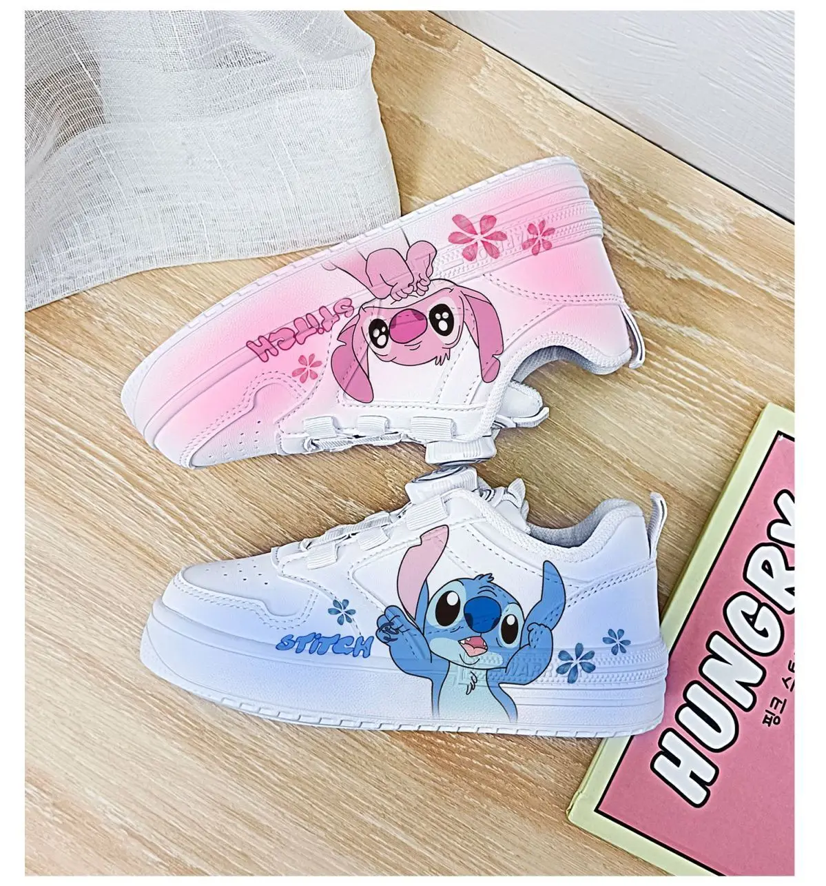 Stitch Sport Shoes Anime Disney angel Tennis Shoes Children print White Shoes Fashion Stitch Casual Sneakers Shoes 25-37