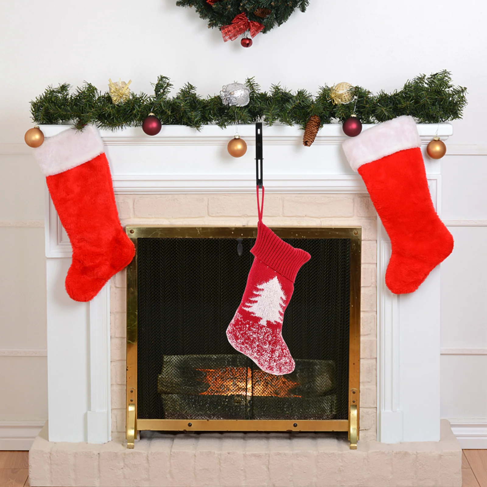 Hook up Stocking Hanger for Christmas Fireplace Stockings Holder Decor Iron Decoration