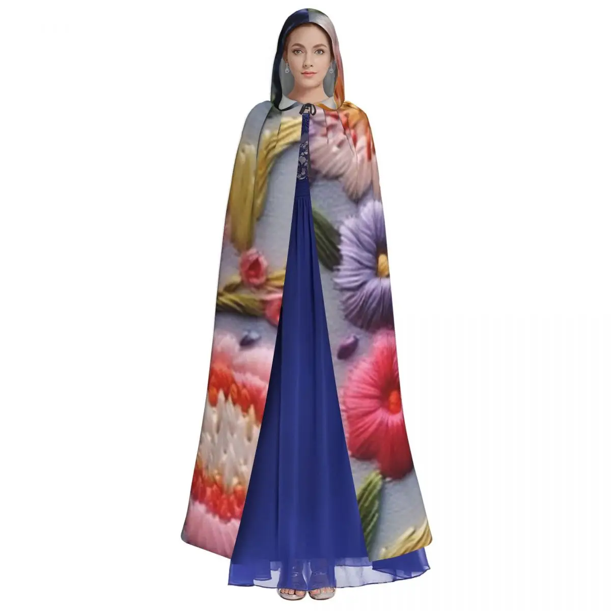 Bordado floral intrincado em tecido leve longo com capuz capa bruxa traje medieval cosplay capa halloweenparty adulto unisex