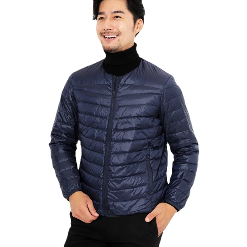 Casaco impermeável dobrável ultraleve masculino, à prova de vento, roupa de algodão respirável, gola redonda, nova marca, moda, outono e inverno