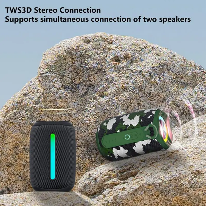 Tragbarer kabelloser Lautsprecher, kompakter Außenlautsprecher, tragbarer Bass-Audioplayer mit buntem Licht, Camping-Musik-Spielgerät