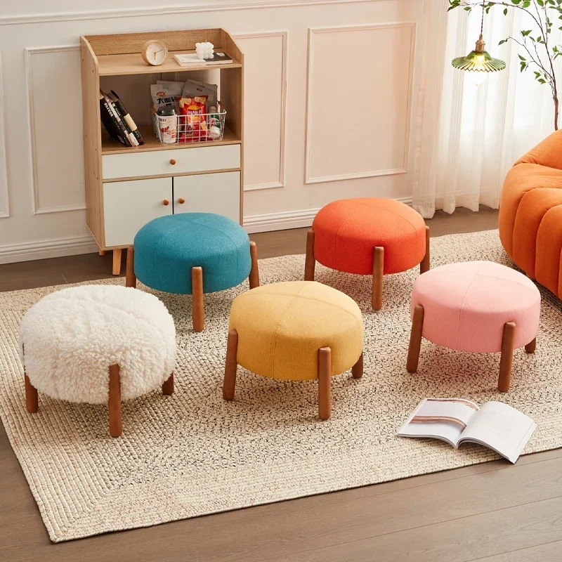 Nordic shoe changing stool Personalized sofa pedal Solid wood leisureseat Cute single person round chair Mushroom shaped bench