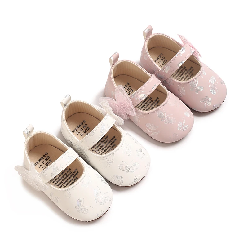 Lace Butterfly Baby Shoes Princess Fashion Infant Toddler Soft sole Anti Slip First Walkers 0-1 year old baby Christening Shoes